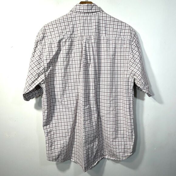 Carhartt Mens L Shirt Work Relaxed Button Up Short Sleeve White Chambray Plaid - Picture 8 of 8